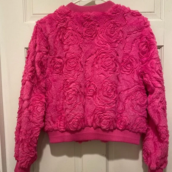 Pink Plush Teddy Jacket Cropped Zip-Up - Picture 4 of 5